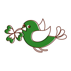 green bird flying with clover in beak vector illustration