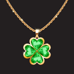 Golden chain necklace with lucky clover pendant.