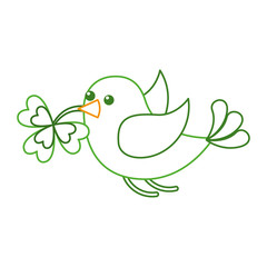 green bird flying with clover in beak vector illustration line color design