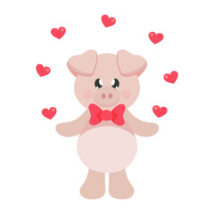 cartoon pig with tie and heart set