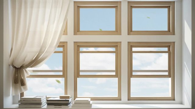 Wood windows with sky view