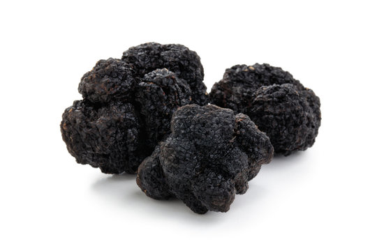 Black truffles on white.