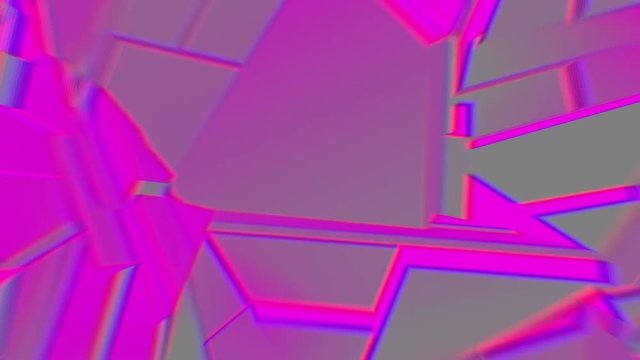 Gray-lilac abstract polygonal broken shapes fluctuate seamless loop. 3D animation.