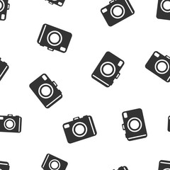 Camera icon seamless pattern background. Business flat vector illustration. Photography sign symbol pattern.