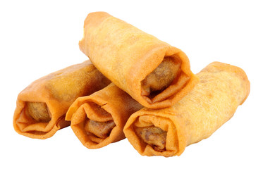 Crispy Chinese Spring Rolls Isolated On A White Background