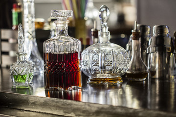 Beautiful bottles on the bar