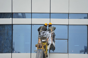 Construction workers are working
