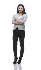 Portrait in full growth of a modern young woman. Concept of profession and career.