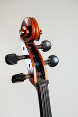 Old double bass head with strings isolated on white background © Lubo Ivanko