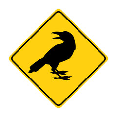 crow silhouette animal traffic sign yellow  vector