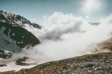 Rocky Mountains cloudy Landscape summer Travel serene scenic view sunny day.