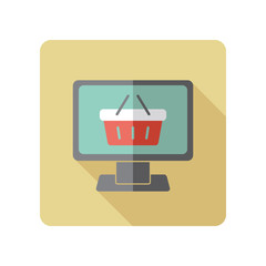 Computer display with shopping cart icon