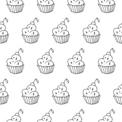 cake with cherry seamless vector pattern