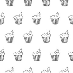 cake with cherry seamless vector pattern
