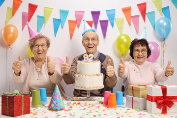 Joyful seniors celebrating a birthday
