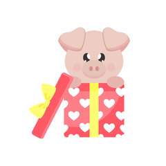 cartoon pig with lovely gift
