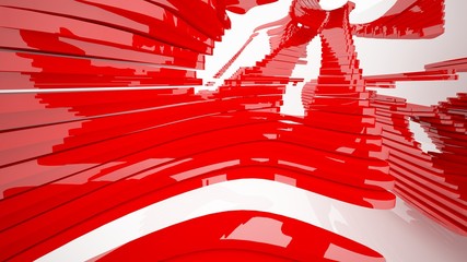 Fototapeta premium Abstract white and red parametric interior with window. 3D illustration and rendering.