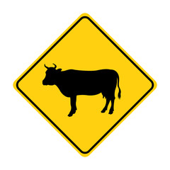 cow silhouette animal traffic sign yellow  vector