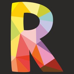 R vector low poly wrapping surface pastel colorful and white alphabet letter isolated on black background