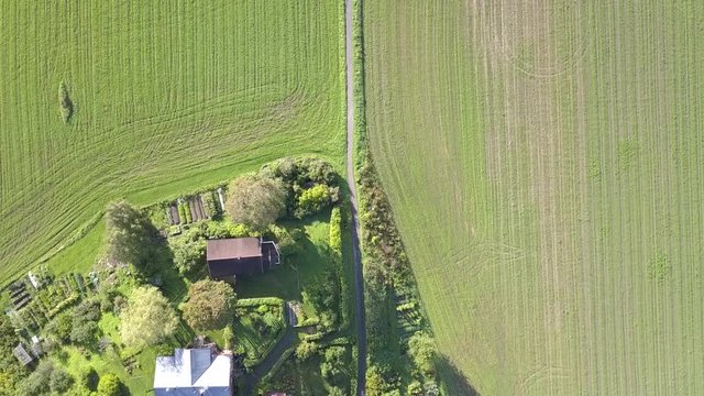 Top aerial view of the roads on Bygdoy peninsula in Oslo, Norway
