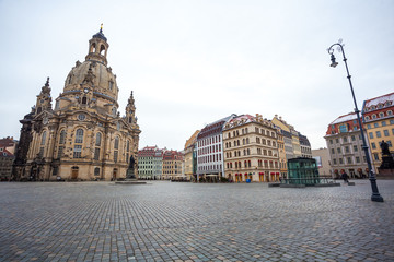  Church Frauenkirche in the cloudy day, Dresden, Saxony, Germany
