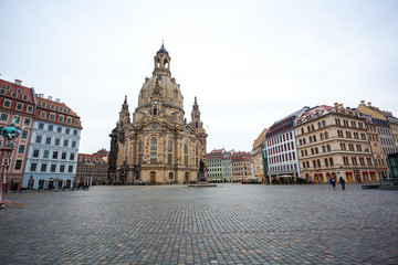 Fototapeta na wymiar Church Frauenkirche in the cloudy day, Dresden, Saxony, Germany