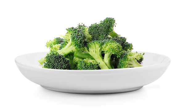 broccoli in plate on white background