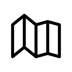 Folding paper map icon. Symbol of travelling and planning. Outline modern design element. Simple black flat vector sign with rounded corners.