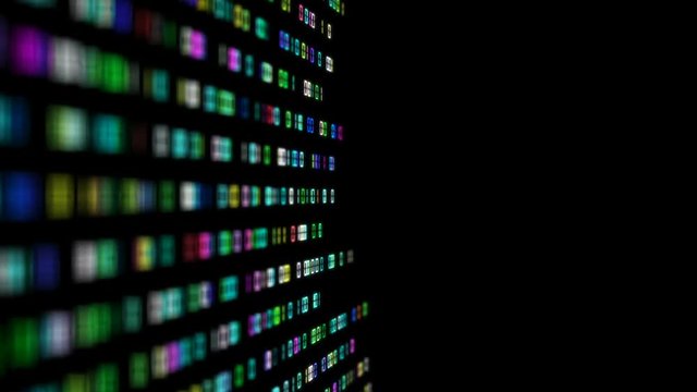 multi-colored numbers transmit a binary code code to the center of the screen. depth of field. place for text.events programmers. cinematic background.
