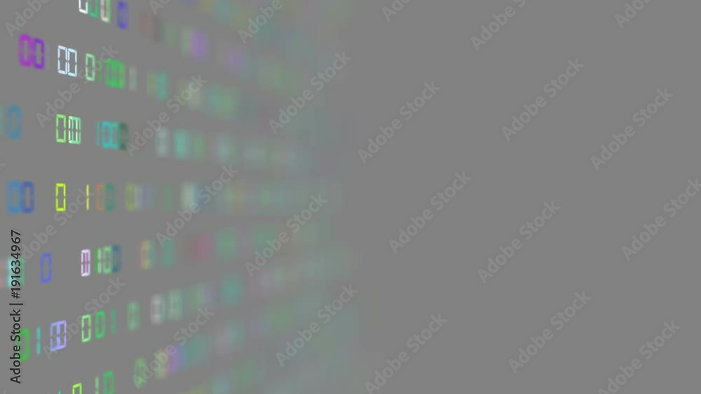 Poster multi-colored numbers transmit a binary code code to the center of the screen. the gray background. 