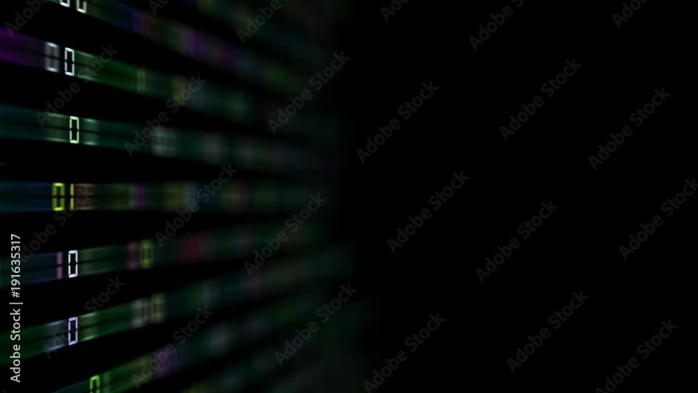 Poster the multicolored rays leaving the emptiness transmit a binary code code to the center of the screen.