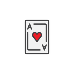 Ace playing card filled outline icon, line vector sign, linear colorful pictogram isolated on white. Hearts card symbol, logo illustration. Pixel perfect vector graphics