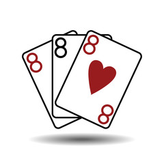 Three eights playing cards vector illustration