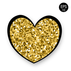 Golden Heart on white background. Valentine's Day. 14 Fabruary. Vector background wiht heart