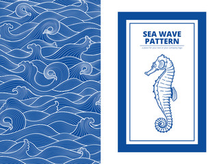 postcard banner monotone blue sea waves and the seahorse © DanIce