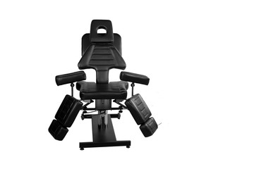 Fototapeta premium cosmetic armchair artificial leather electric folding drive wheel console frame headrest massage health treatment relaxation medicine white isolate