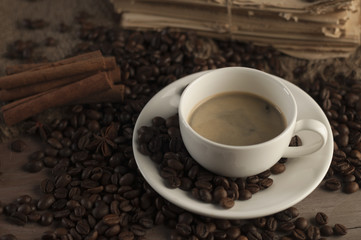 coffee beans and coffee cup