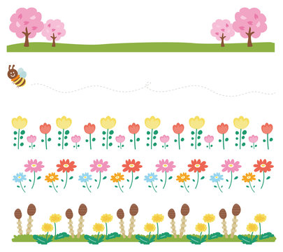 春の飾り枠・ラインのイラスト素材（花・自然）