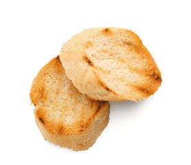 Toasted bread on white background