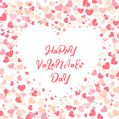 Colorful background with Heart Confetti. Valentines day greeting card or wedding invitation template party design. Cartoon flat style vector illustration.