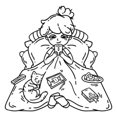 Rest and relaxation. Girl rest. Isolated objects on white background. Vector illustration. Coloring book.