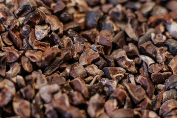 Crushed grains of cocoa beans