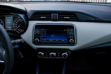 Obraz na płótnie Canvas car infotainment panel monitor close up
