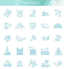 Fototapeta na wymiar City sights vector icons. Norway landmark.