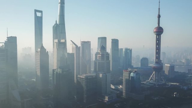 Aerial hyperlapse video of Shanghai in the morning