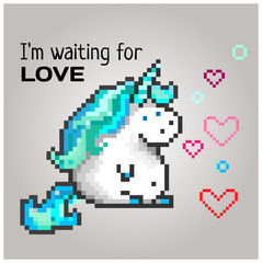 Lovely, enamored unicorn in pixel art style