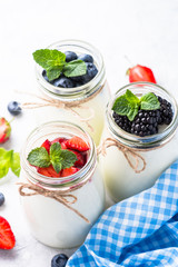 Fresh homemade yogurt with berries