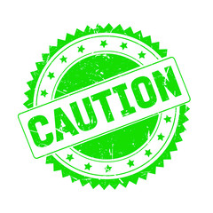 Caution green grunge stamp isolated