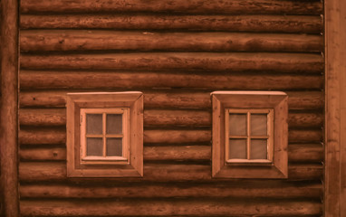 wooden Windows frame in wooden wall of a log texture