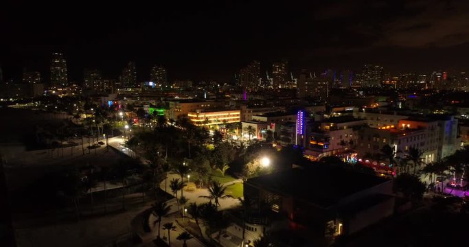 Aerial drone video nights in Miami Beach
